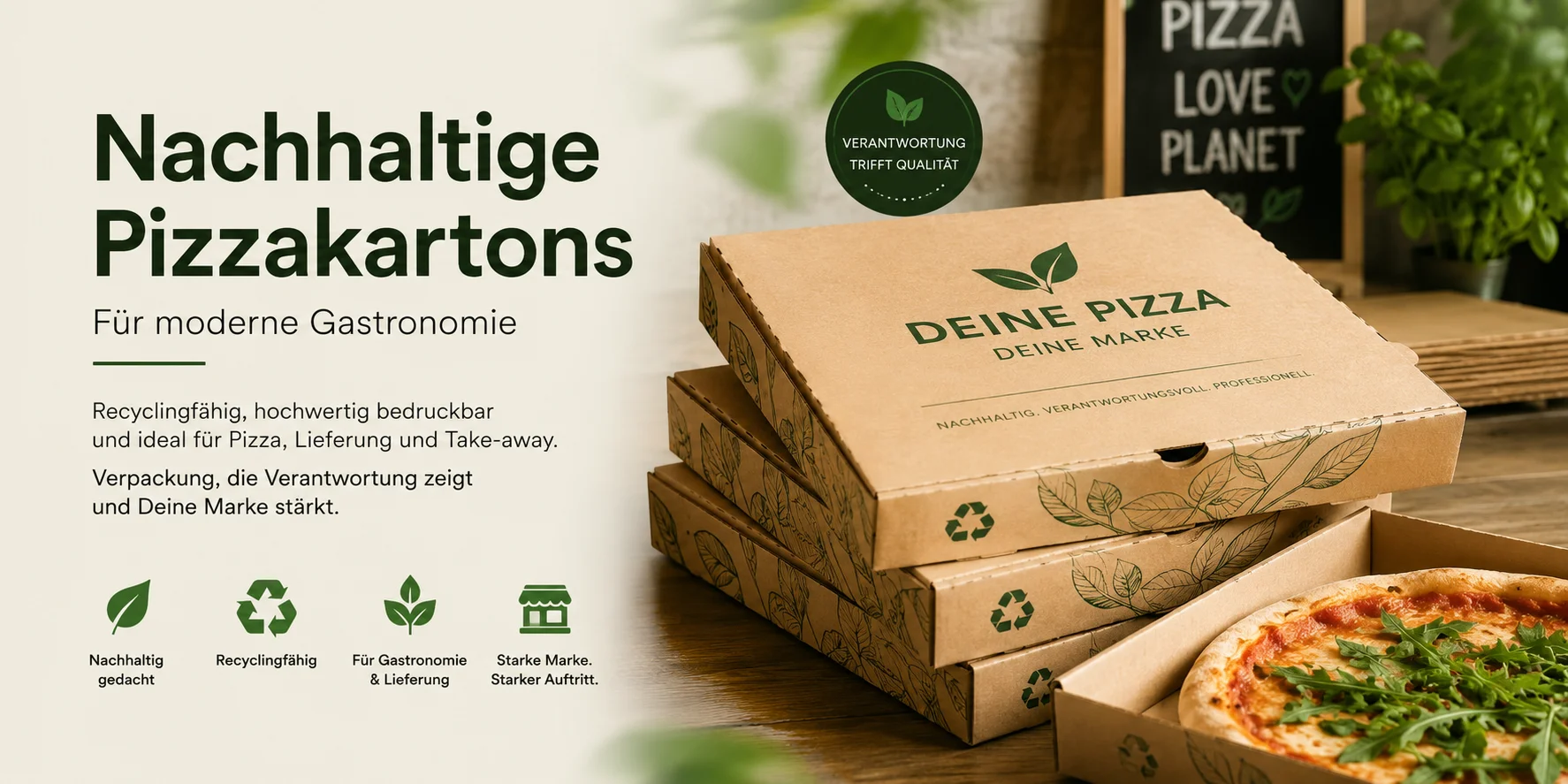 Nachhaltige Pizzakartons von Cartoniq für Gastronomie und Lieferung